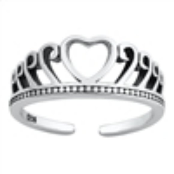 Silver Toe Ring - Heart Crown - Picture 2 of 2